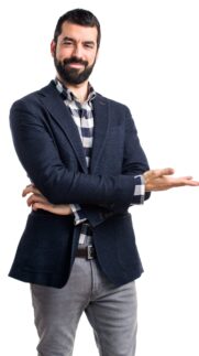 Handsome man presenting something